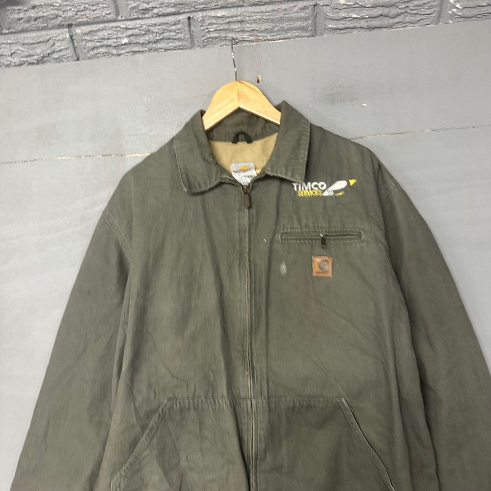 Carhartt‎ J130 DMB Mens Large Moss Green Duck Canvas Work Jacket Timco Services